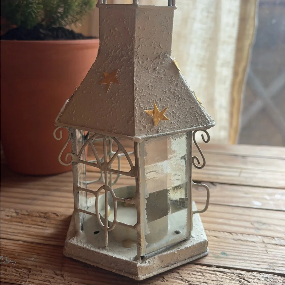 Handcrafted Cream Tea Light Lantern with Star Accents